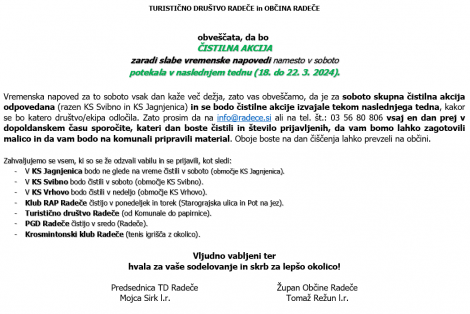 18.3.-22.3.2024 - Čistilna akcija 2024