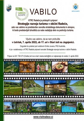 7.4.2022 - Vabilo na predstavitev Strategije razvoja turizma v občini Radeče