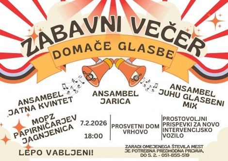 7.2.2026 - 18.00 - Zabavni večer domače glasbe